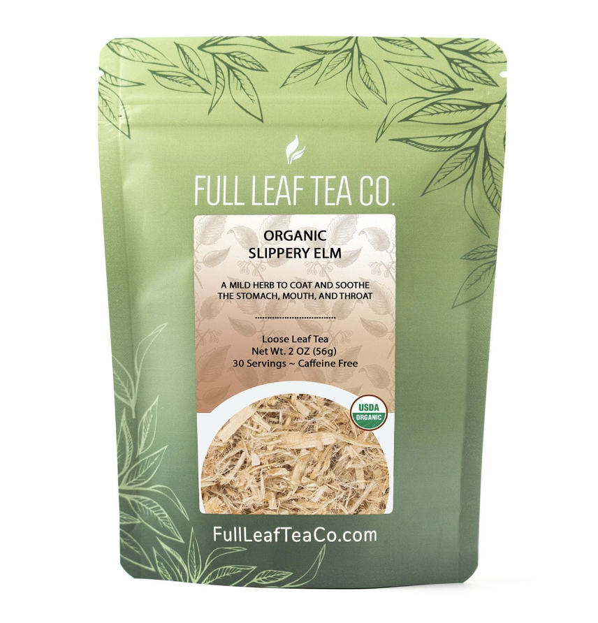 Full Leaf Tea Co. Organic Slippery Elm Loose Leaf Tea, one of the best teas for a sore throat